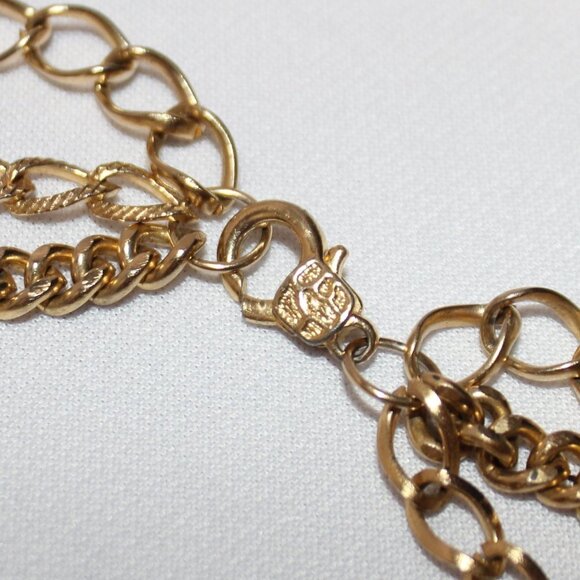 Vintage Gold Tone Tri-Strand Chain and Bead Necklace - Picture 7 of 9